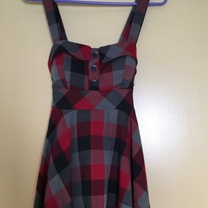 Modcloth plaid grey red dress Small